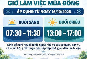 Thông báo giờ làm việc mua đông áp dụng từ ngày 16/10/2026